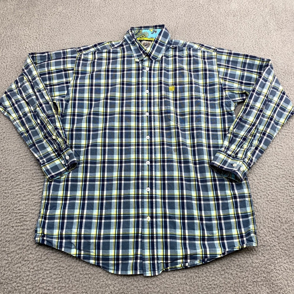 Cinch Shirt Adult Medium Blue Yellow Button Up Cowboy Western Adult Mens